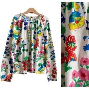 Mini Boden Colorful Floral Print Long Sleeve Blouse